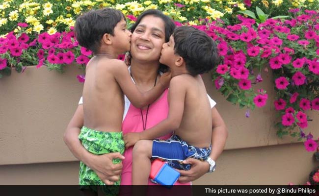 Bindu Philips with her twin boys before they were allegedly abducted by her ex-husband