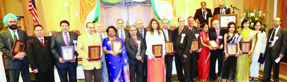 NFIA Honorees (L to R) : Navneet S. Chug, Mark E. Pulido (Mayor of City of Cerritos),. Deepak Viswanath ( Son of Dr.. B.N. Viswanath) , Rangaesh Gadsalli, Ashok Madan ( NFIA President Elect ) N. K. Mishra (Embassy of India ), Aparna Hande, Venkatesan Ashok ( Consul General of India ), Sohan P. Joshi ( NFIA President), Amrapali Ambegaokar, Dr. Bharat H. Barai, Lal K. Motwani ( Chair NFIA Foundation), K.V. Kumar, Drs. Radha & S. Giridharan ( Receiving HHH Award) Samita Das, Rita Sahai and Rajen Anand ( NFIA past President) Back Row: Abraham Thomas ( ( Founding President NFIA) and Kewal Kanda (Event Coordinator)