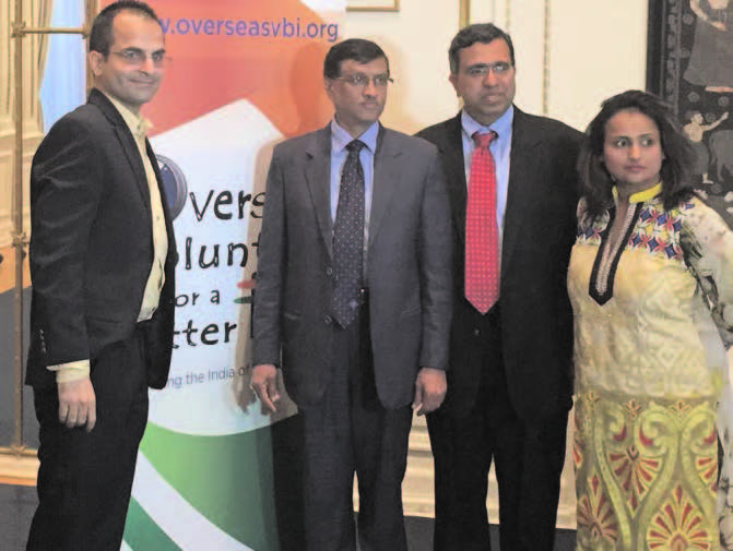 At the launch of OVBI website at the Indian Consulate in New York, April 28. From L to R: Anil Sharma, OVBI Board Member, Consul General Dnyaneshwar Mulay, Suresh Vasu, President OVBI , Drumi Bhatt, OVBI Member