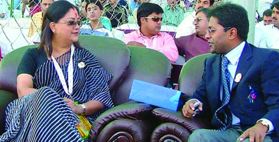 A file photo of Rajasthan chief minister Vasundhara Raje and Lalit Modi (R).