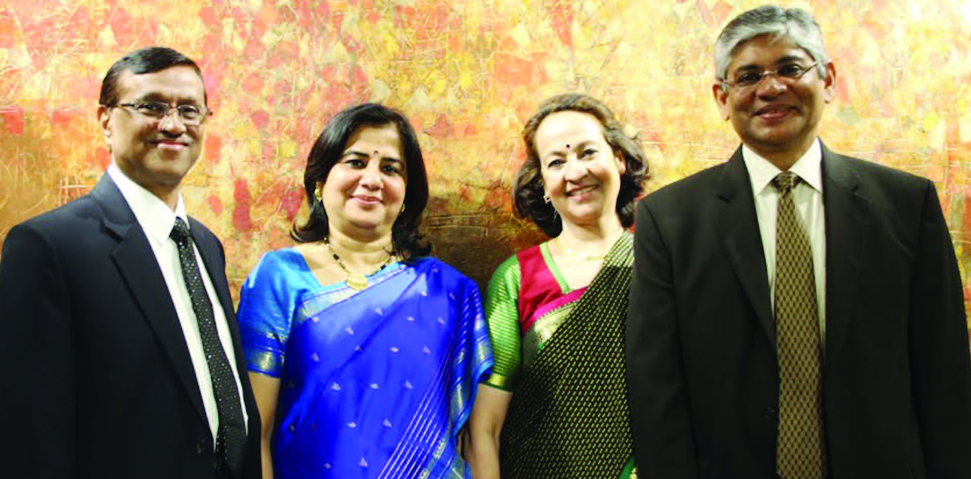 At the Community reception to Ambassador Singh and his wife Maina Chawla Singh at Delhi Art Gallery in New York. From L to R : Consul General Dnyaneshwar M. Mulay, Dr Sadhna Shanker, Dr. Maina Chawla Singh, and Ambassador Arun Kumar Singh
