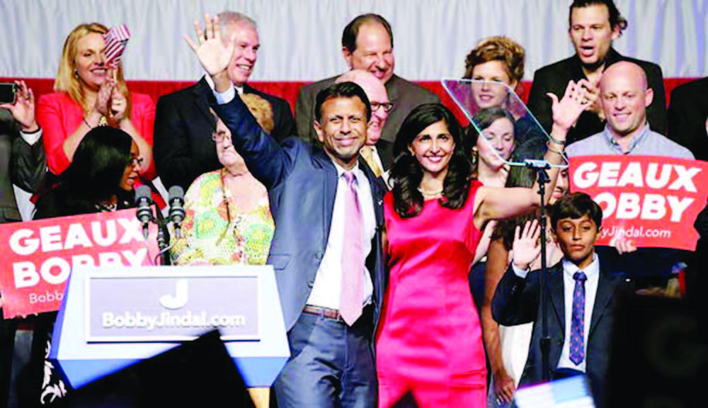 Bobby Jindal, family and staff at the announcement of his presidential bid at Kenner, Louisiana, June 24