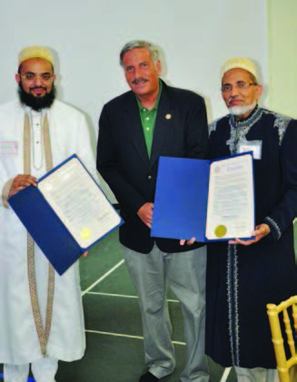 Assemblyman David Weprin giving Citations to Yusuf Bhai Saheb and Ahmed Shakir