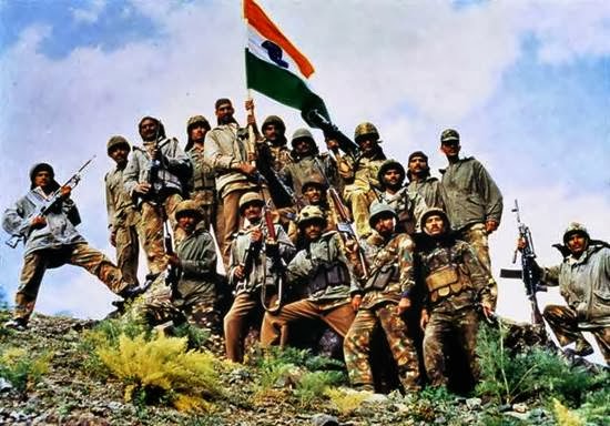 The victorious Indian Army in Dras during the Kargil war in 1999
