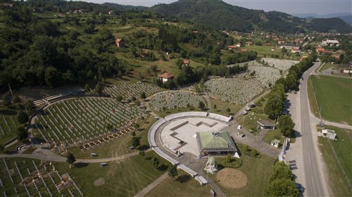 An areal view of memorial center in Potocari near Srebrenica, 150 kms north east of Sarajevo, Bosnia, on Wednesday, July 8,2015. The memorial center in Potocari, is a cemetery for victims of Srebrenica massacre who were killed in the summer of 1995 during the worst atrocity on European soil since the Second World War. AMEL EMRIC — AP Photo