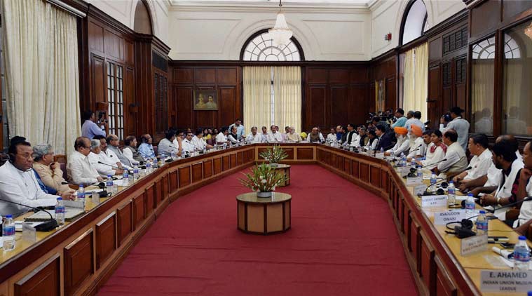 Prime Minister Narendra Modi and other leaders attending the All Party Meeting at Parliament House in New Delhi on Monday. (Source: PTI)