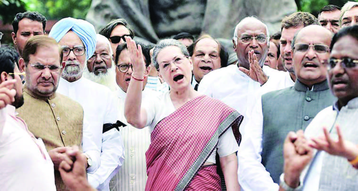 A clearly fiery Sonia leads the protest. Every time she leads a protest, a larger opposition unity follows. Her leadership is widely acknowledged across the Opposition spectrum.