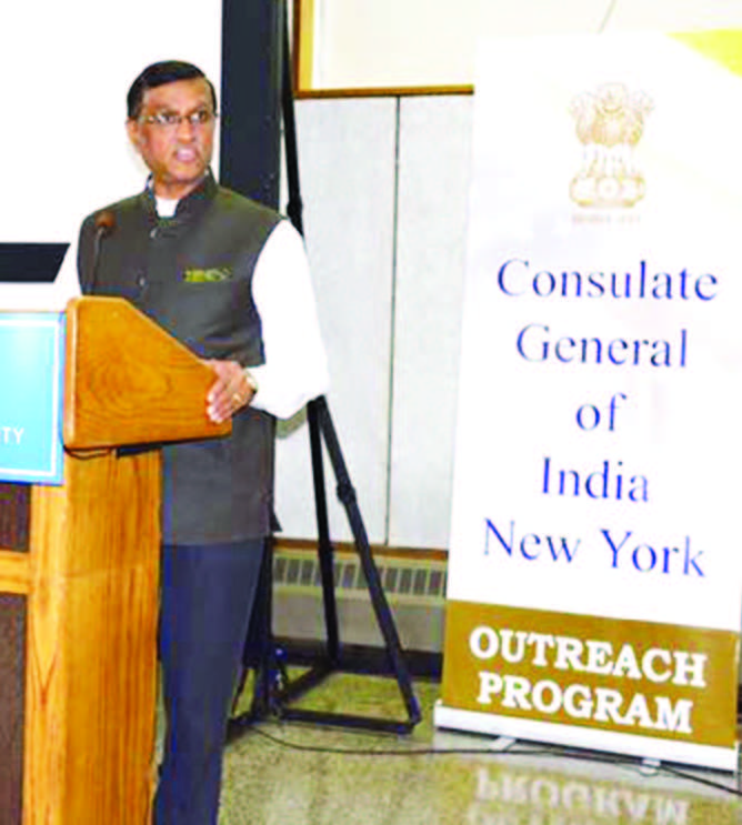 Consul General Dnyaneshwar M Mulay speaks about the services provided by the Consulate in New York