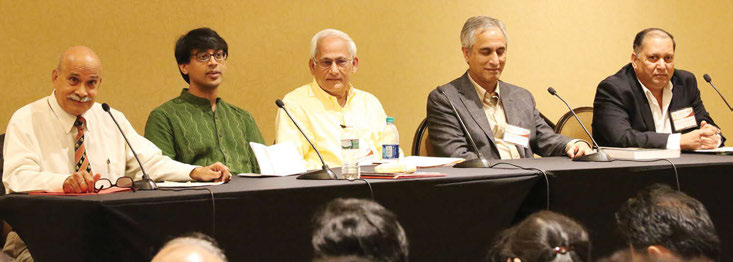 Eminent Scientists and Experts discuss Contributions of Hindus in Science and Mathematics. Left to Right: Moderator Dr. Basant Tariyal, Fields Medalist Dr. Manjul Bhargava, Physicist Dr. GNR Tripathi, Computer Scientist Dr. Subhash Kak, Professor Alok Kumar