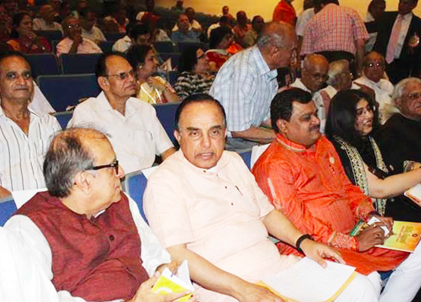 (From L to R): Rajiv Malhotra, Dr. Subramanian Swamy, Suresh Chavanke, and Aditi Banerjee