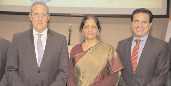 At the USIBC reception concluding the Trade Policy Forum. (L to R): Ambassador Froman, Minister Sitharaman and Mukesh Aghi Photo courtesy USIBC