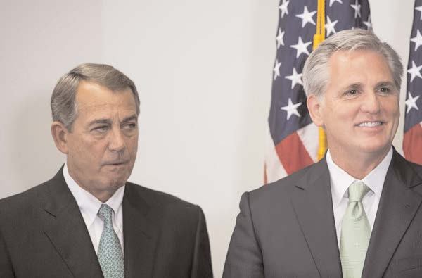 Faced with opposition from more conservative lawmakers, McCarthy, the No. 2 Republican in the House dropped out of the race for House Speaker. McCarthy is seen here with House Speaker John Boehner (left) who has announced he would step down by end of October.