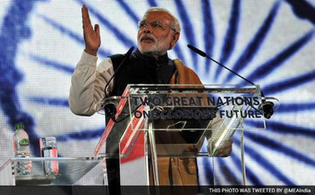 Modi at the mega diaspora address at the iconic Wembley Stadium in north London