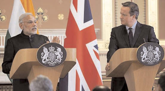 Indian Prime Minister Narendra Modi and British Prime Minister David Cameron at a joint press conference in London on Nov. 12, 2015.