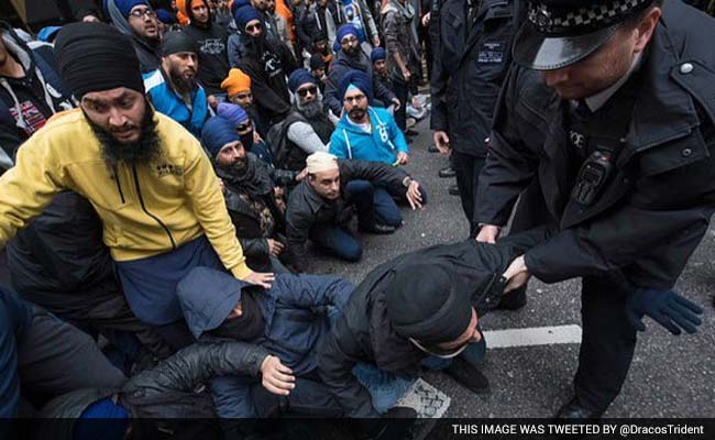 Initially a peaceful demonstration, the protest turned violent forcing police to cordon off the area around the Indian mission in central London