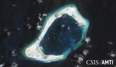 Subi reef, located in the disputed Spratly Islands in the South China Sea, is shown in this handout Center for Strategic and International Studies (CSIS) Asia Maritime Transparency Initiative satellite image taken September 3, 2015 and released to Reuters October 27, 2015. (Reuters photo)