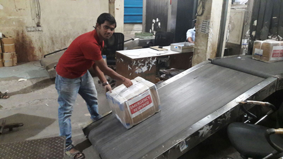 Sagar Vishwanath Nirgun of AmeriCares India loads a shipment of medical supplies headed to Tamil Nadu on Friday, Dec. 4, 2015. Photo/ courtesy AmeriCares India.