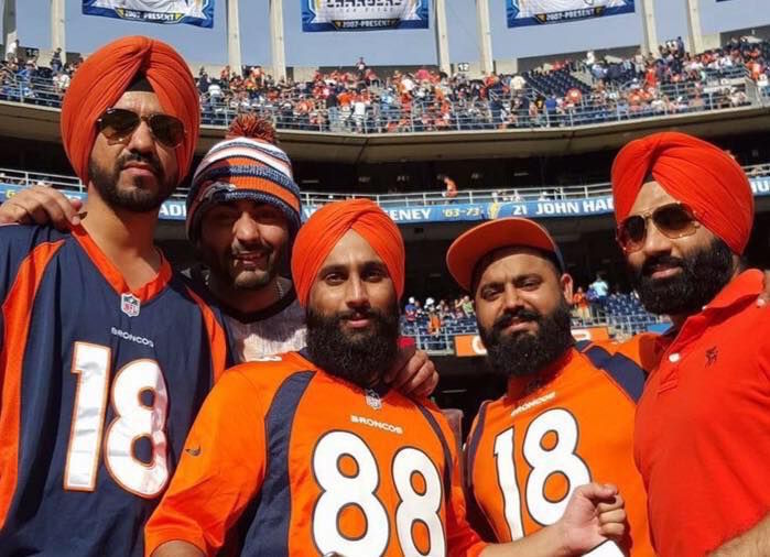 Verinder Malhi (second from right) was with a group of friends who were initially denied entry into an NFL game in San Diego, Calif., because they were wearing turbans. (Verinder Malhi/Facebook photo)
