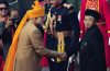 Prime Minister Narendra Modi greets President Pranab Mukherjee at the 67th Republic Day celebrations in New Delhi.