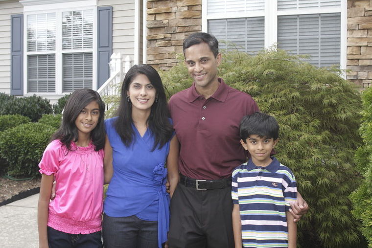 Steve Rao (second from right), seen here with his daughter Sonia, wife Komal Parekh and son Rayan (left to right), was elected Morrisville, N.C., mayor pro tem Dec. 8 by the City Council members. (SteveRao.com photo)