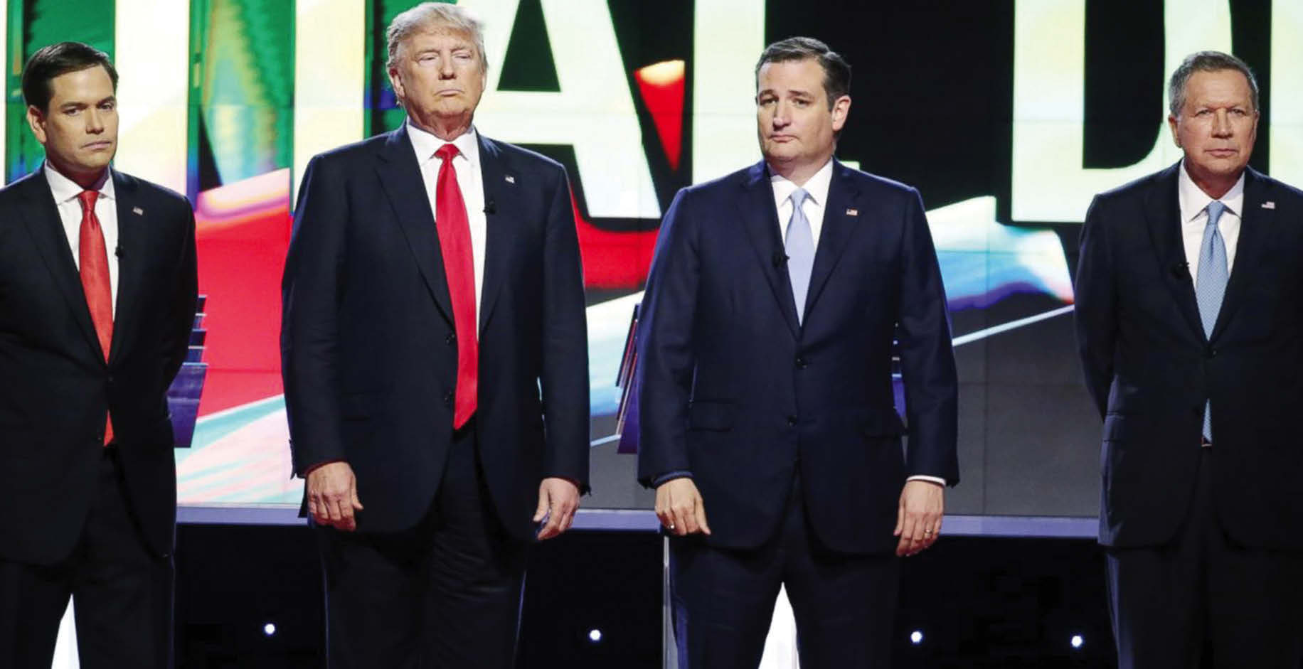 The final four- (L to R): Marco Rubio, Donald Trump, Ted Cruz and John Kasich