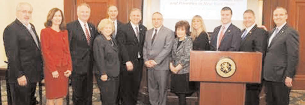 Pictured from left to right: Arthur Katz, Senior Ambassador of the JCRC; County Legislator Ellen Birnbaum; County Comptroller George Maragos; County Legislator Judy Jacobs; County Legislator Vincent Muscarella; County Executive Edward P. Mangano; Israeli Deputy Consul General Amir Sagie; Presiding Officer Norma Gonsalves; Mindy Perlmutter, JCRC-LI Executive Director; Andrew H. Gross, Director of Political Affairs for the Consulate General of Israel; County Legislator Steven Rhodes; and County Legislator William Gaylor.