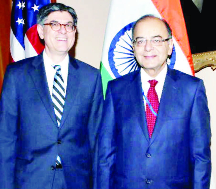 India's Finance Minister Arun Jaitley and U.S Treasury Secretary Jacob J. Lew in Washington on April 14