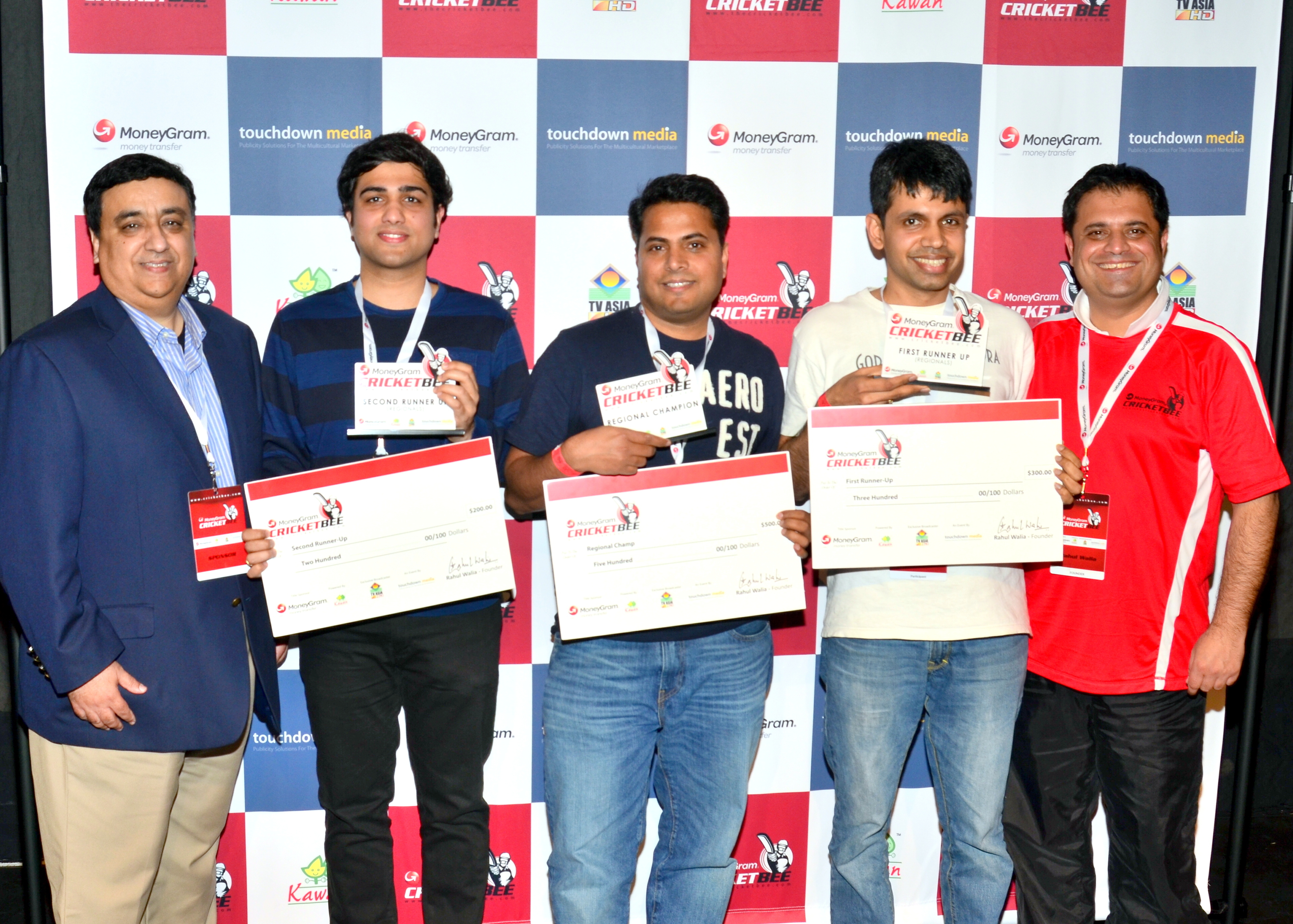 The winners of Bay Area regional of MoneyGram Cricket Bee with Rahul Walia, Founder of the Cricket Bee (extreme right)