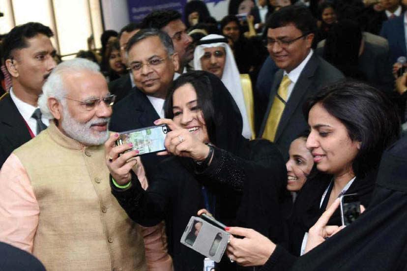 Prime Minister Narendra Modi interacted with Saudi women IT professionals at the first-of- its-kind allwomen Tata Consultancy Training Center in Riyadh