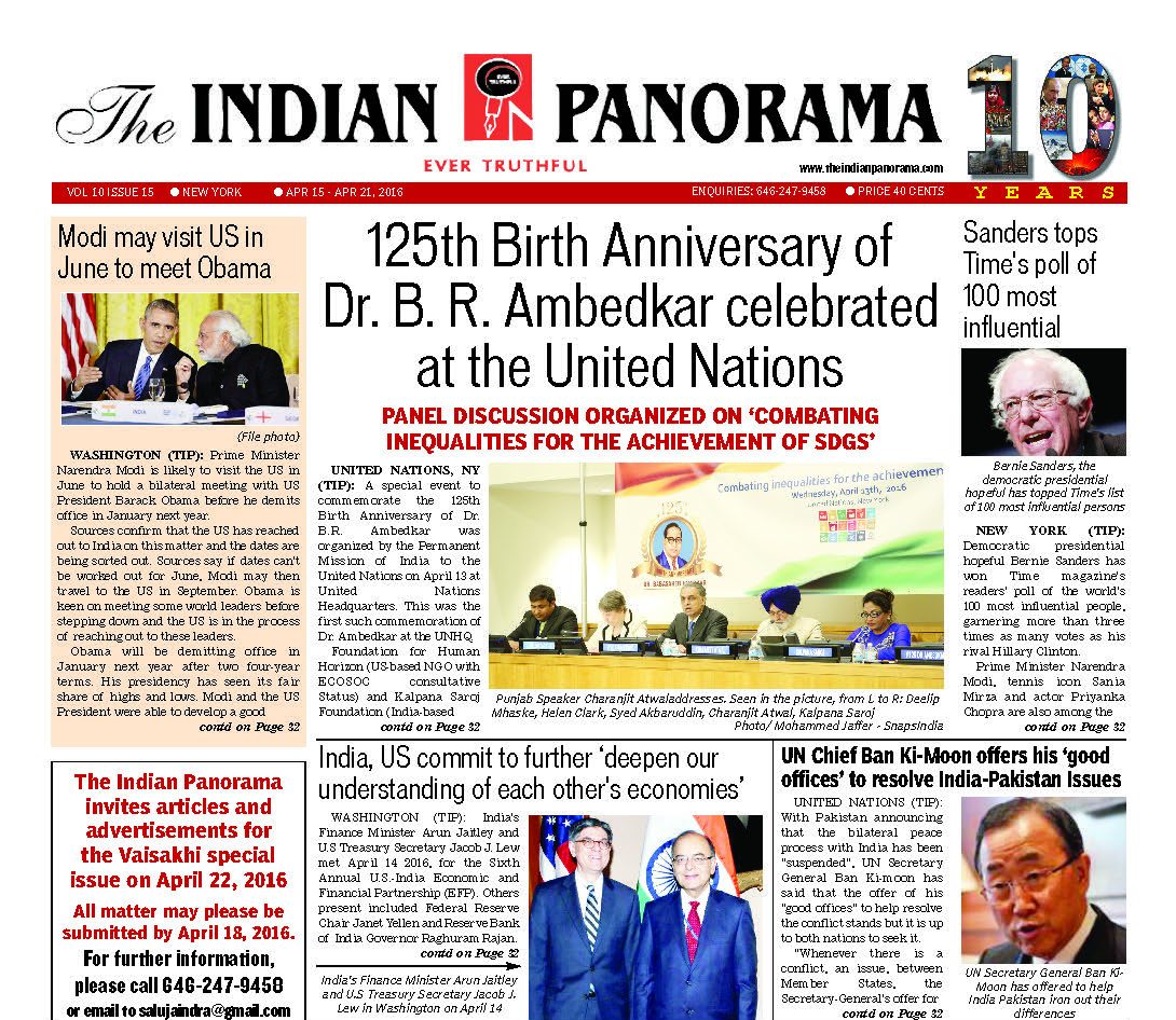 VOL10ISSUE15 The Indian Panorama Newspaper - Indian American Newspaper