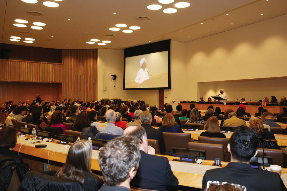 Sant Rajinder Singh speaking on meditation as medication for the soul at the United Nations, Monday, May 2.