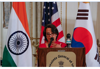 Ambassador Riva Ganguly Das welcoming the gathering