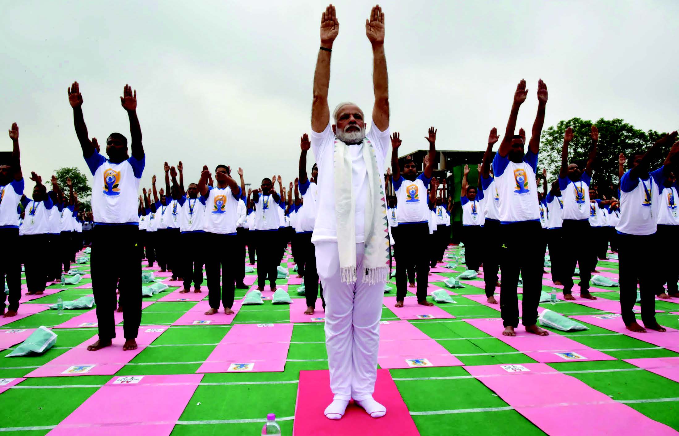 Prime Minister Narendra Modi participating in the mass yoga demonstration at the Capitol Complex, Chandigarh, on the occasion of the 2nd International Day of Yoga on June 21.