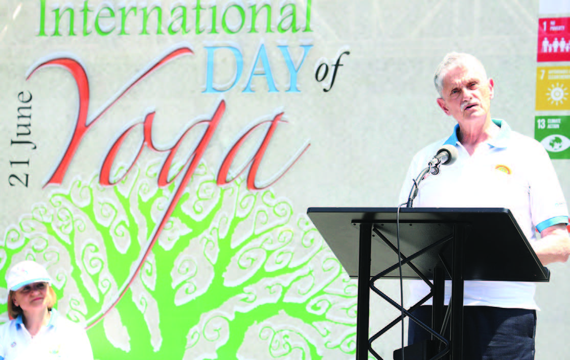 Mogens Lykketoft, President of the seventieth session of the United Nations General Assembly speaking at International Day of Yoga at UN on 21st June, 2016. Also seen in the picture isMs. Cristina Gallach, UN Under- Secretary-General for Communications and Public Information