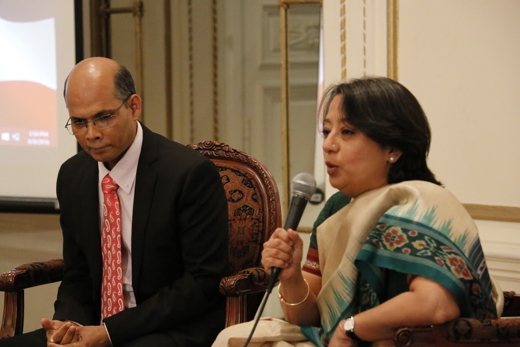 Consul General Ms Riva Ganguly Das (right) and Deputy Consul General Dr Manoj Kumar Mohapatra addressing the gathering