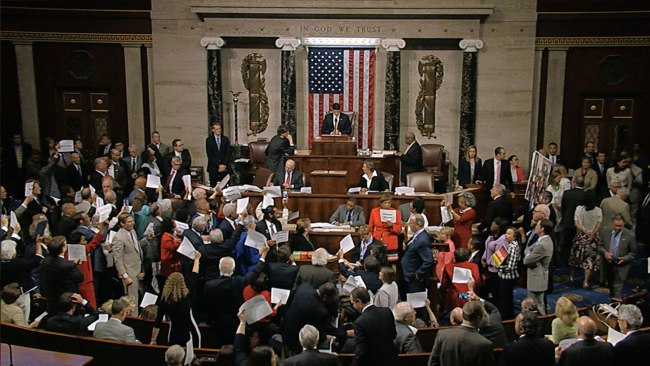 Democrats stage sit-in on guns, Republicans unmoved