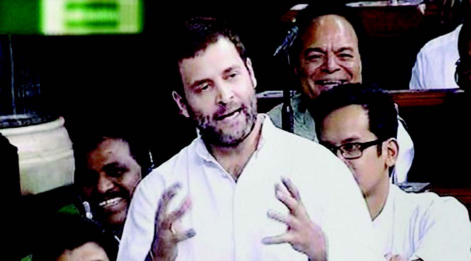 Congress vice-president Rahul Gandhi speaks of price rise in Lok Sabha on July 28.