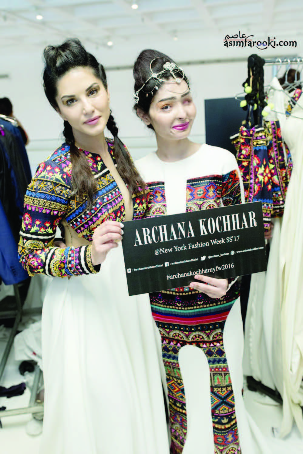Sunny Leone (left) and Reshma Qureshi walk for designer Archana Kochhar at New York Fashion Week