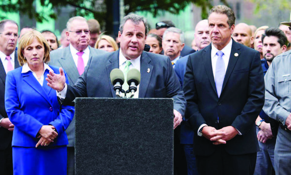 New Jersey Gov. Chris Christie speaks during a press conference with New York Gov. Cuomo following a train crash in Hoboken, N.J. September 29