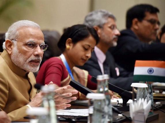 Prime Minister Narendra Modi during a meeting with U.K. Prime Minister Theresa May at the G20 summit in Hangzhou, China on Monday.