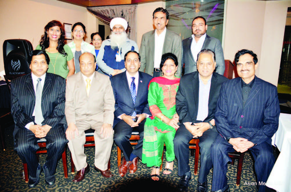 Raja Krishnamoorthi seen here with the hosts [L to R seated] Dr. Vijay Prabhakar, Iftekhar Shareef, Sanhita Agnihotri, Ajai Agnihotri, Keerthi Ravoori [Standing L to R] Shirley Kalvakota, Poonam Gupta, Nazneen Hashmi, Daljit Singh, Babu Patel & Dr. Hyder Mohammed.