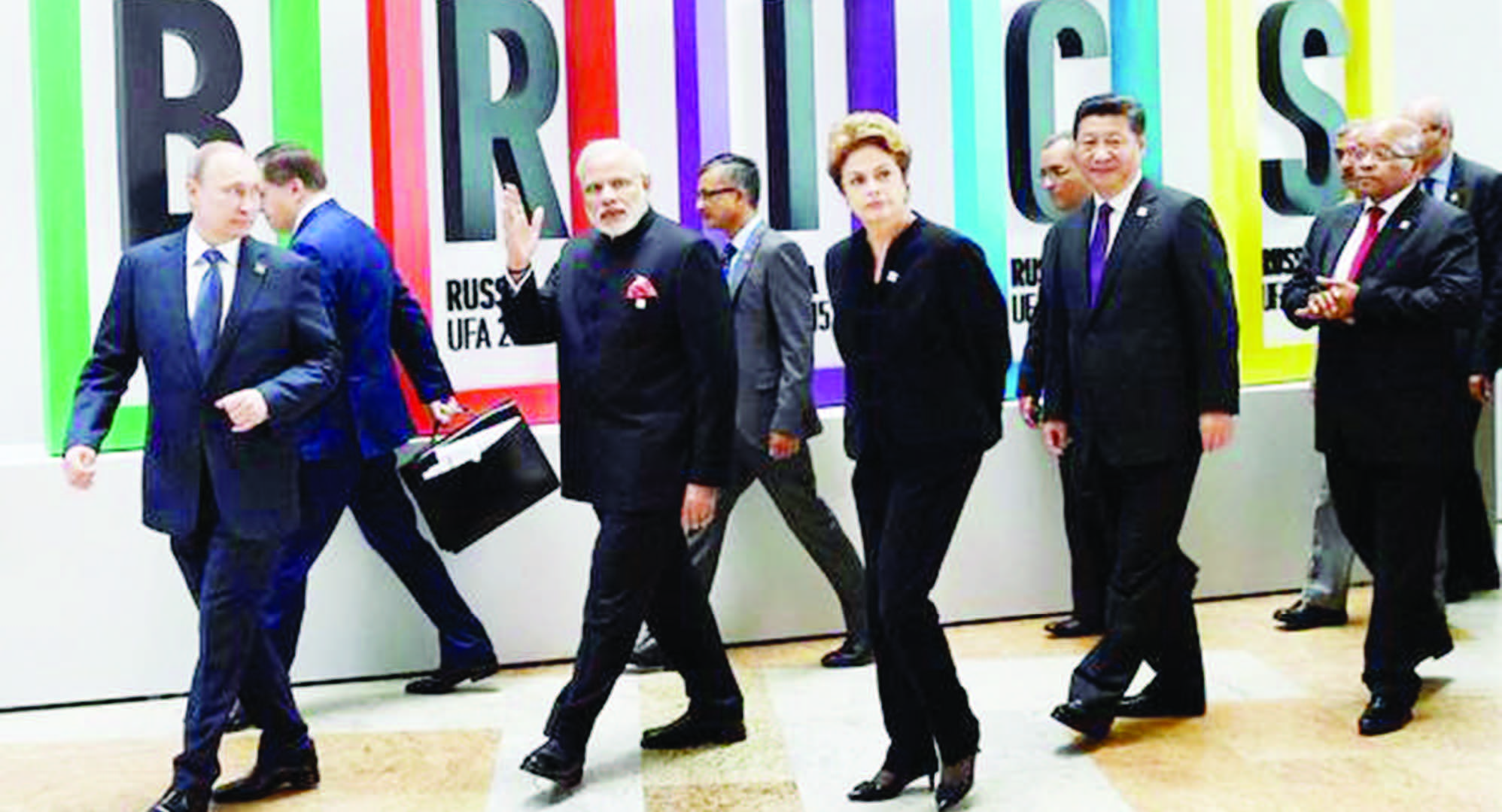 India's Prime Minister Narendra Modi is hosting leaders of the world's most populous and powerful emerging economies over the weekend. They would be looking for ways to bolster their club and ease tensions among them.Picture shows BRICS leaders at the summit in Ufa, Russia