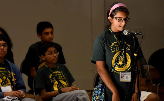 Smrithi Upadhyayula thinks of the spelling as she competes in Phase 3 of the Senior Spelling Bee. (File)