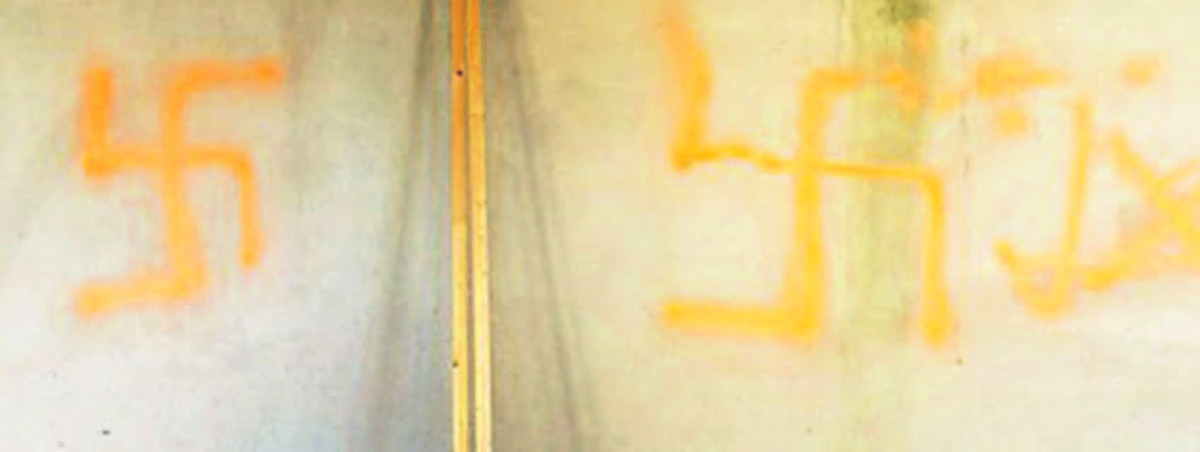 Swastika painted on the walls of the house of Peter Jacob