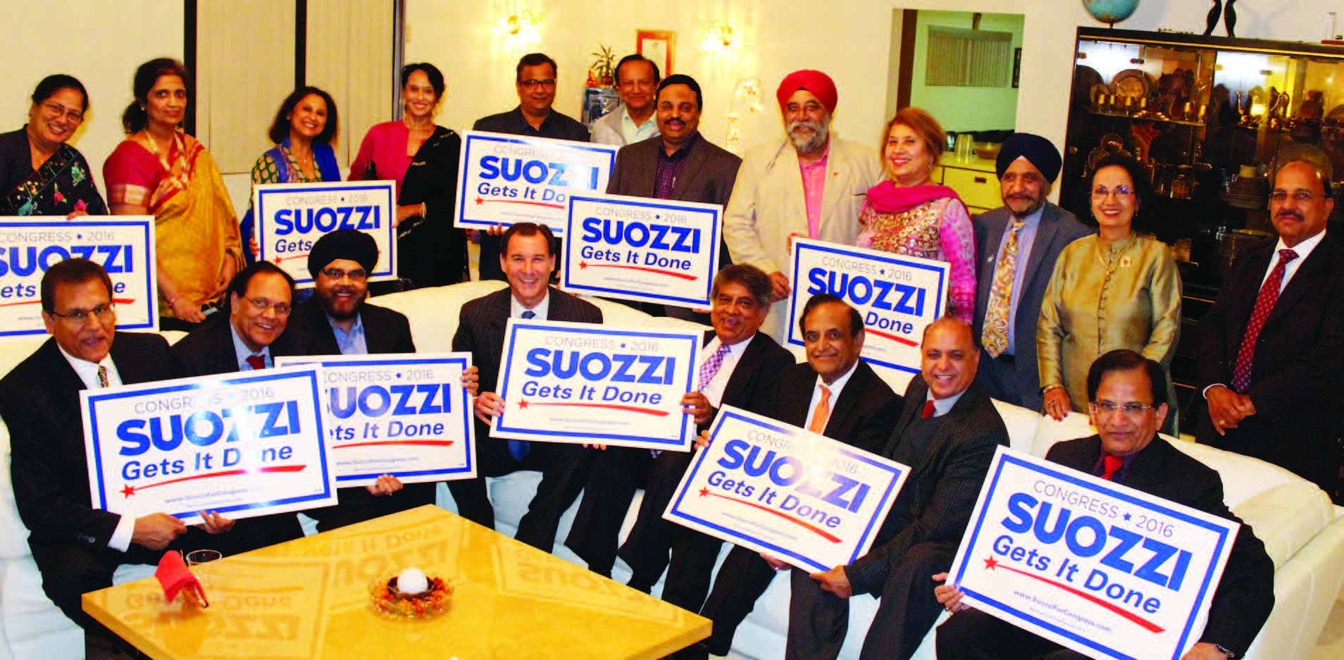 Indian American community leaders and heads of organizations at a fundraiser in support of Tom Suozzi for Congress, hosted by Ratna & Varinder Bhalla