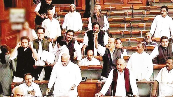 Congress leader Mallikarjun Kharge, SP chief Mulayam Singh Yadav and other MPs in the Lok Sabha during the winter session of Parliament on Thursday, November 17.