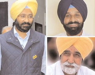 Clockwise from left: Finance minister Parminder Singh Dhindsa has been shifted to Lehra segment, while his cabinet colleagues Bikram Singh Majithia and Sikander Singh Maluka will re-contest from their segments.