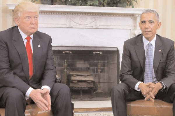 President-elect Donald Trump at a meeting with President Barack Obama at the White House