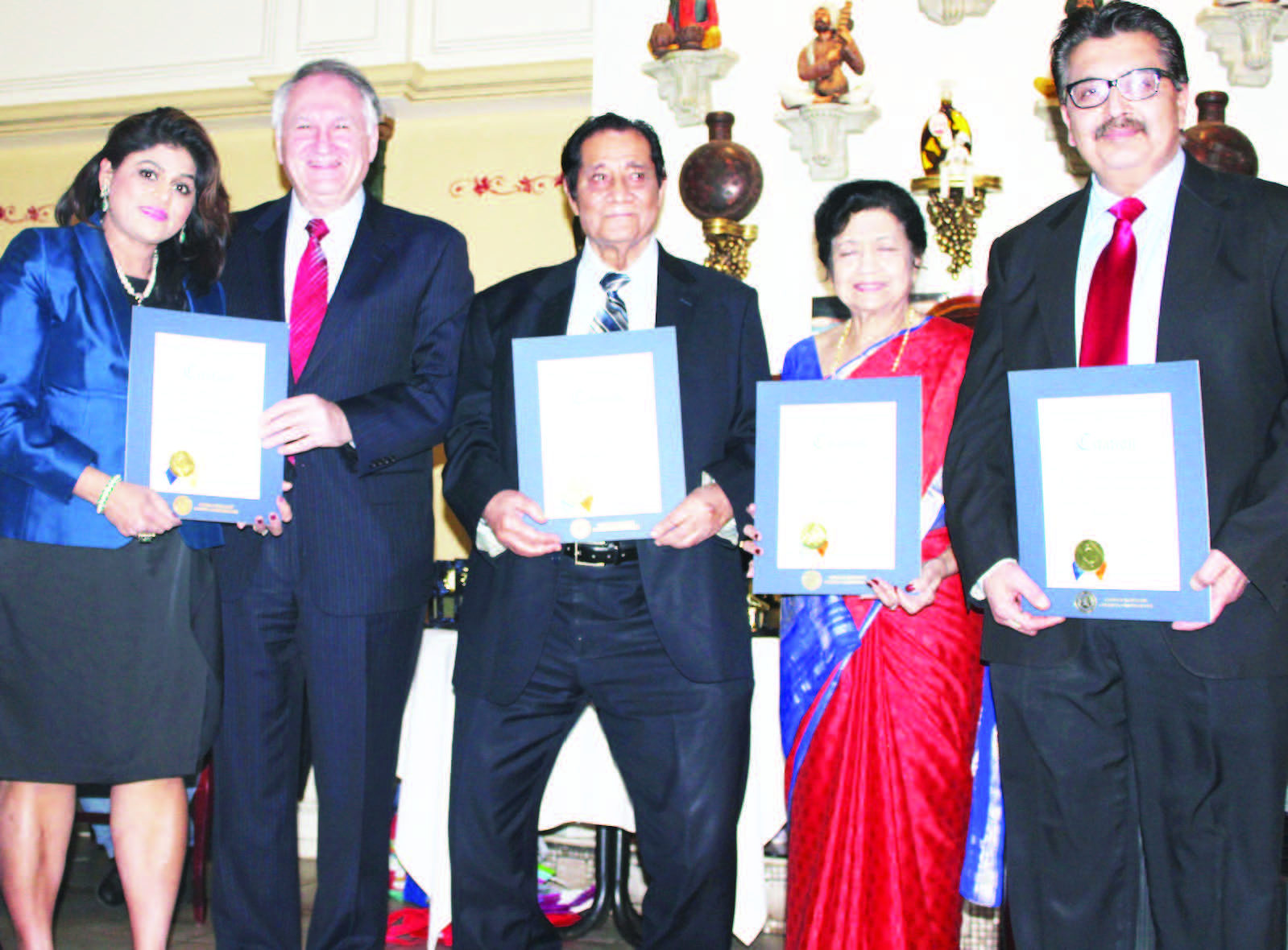 Seen in the picture, from L to R: Dr. Hetal Gor, George Maragos, Michael Phulwani, Mrs. Sathya Viswanath, Ashok Vyas