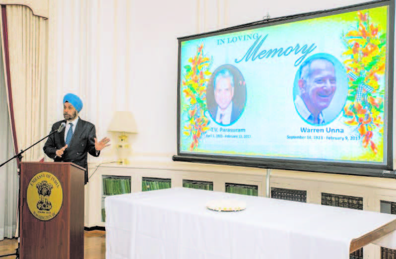 Ambassador of India to the United States Navtej Sarna highlighted the stellar contributions of Mr. Parasuram and Mr. Unna in the field of journalism